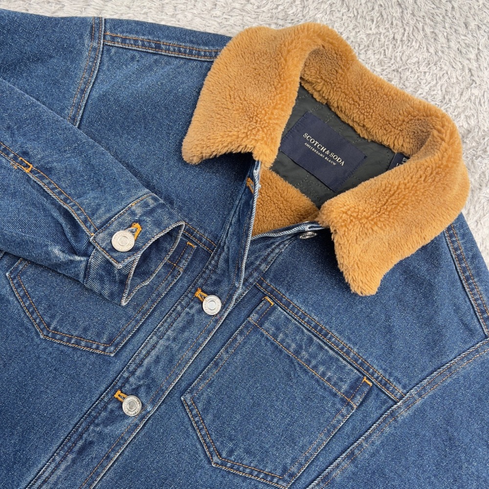 Scotch &‎ Soda Amsterdam Blauw Denim Trucker Jacket Youth 12 152 Teddy Fleece